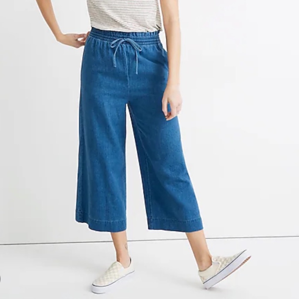 Madewell indigo smocked huston pull-on crop pants